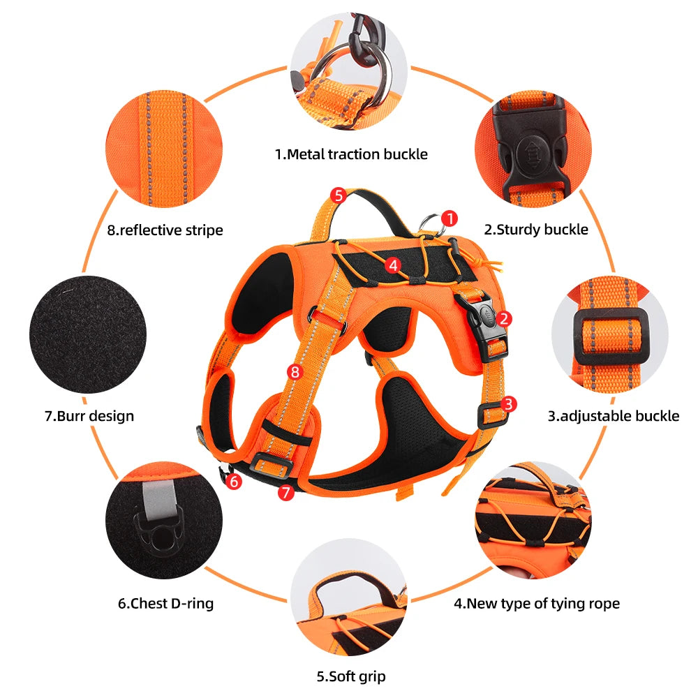 Tactical Dog Harness Reflective Vest Leash
