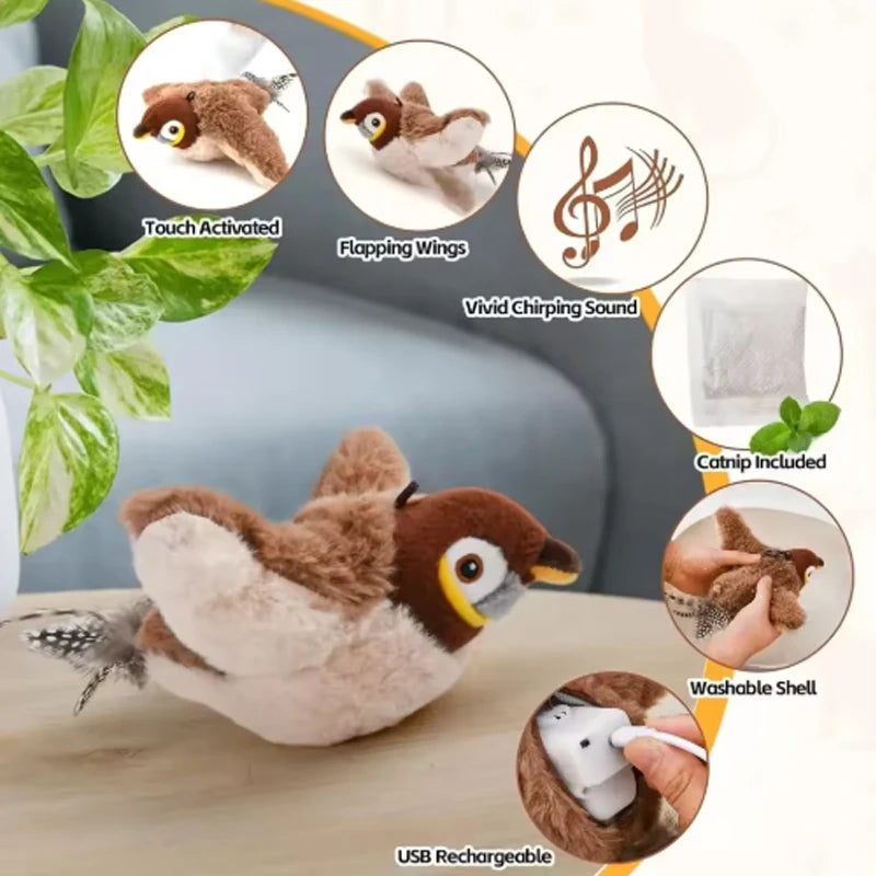 Interactive Chirping Flapping Bird Cat Toy