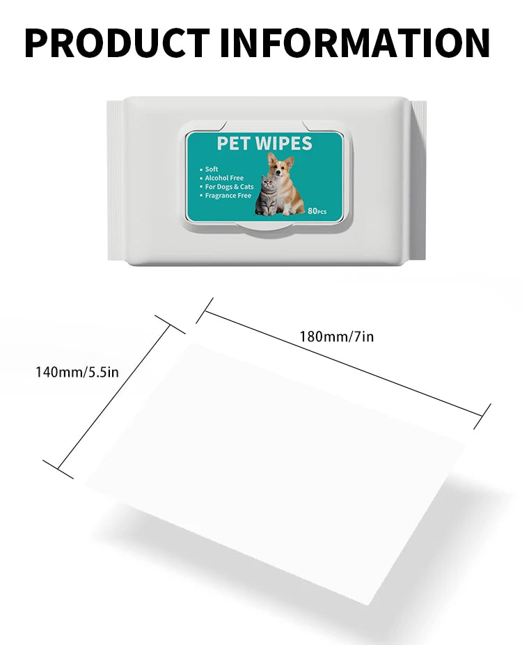 Pet Cleaning Wipes Disposable Deodorizing 80pcs
