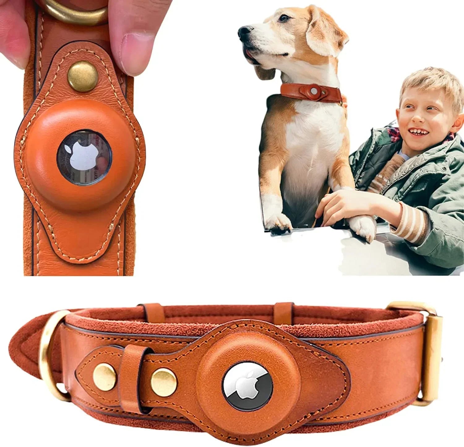 Leather Dog Collar AirTag Holder Anti Loss - Petnivo