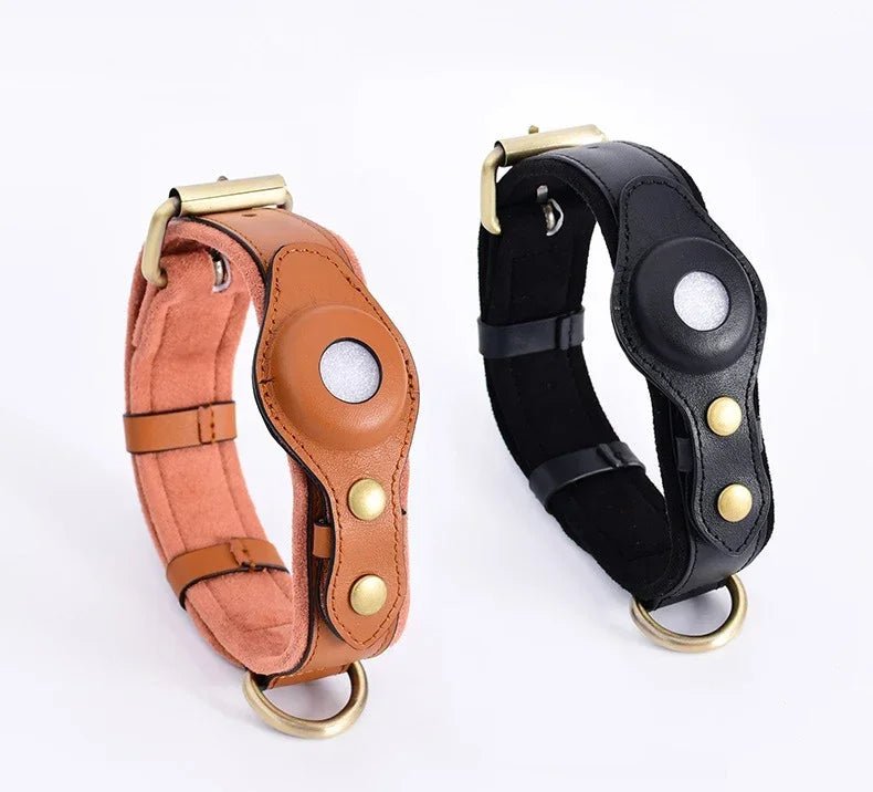 Leather Dog Collar AirTag Holder Anti Loss - Petnivo