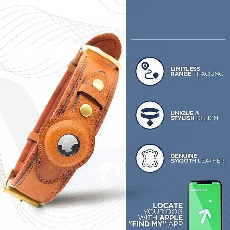 Leather Dog Collar AirTag Holder Anti Loss - Petnivo