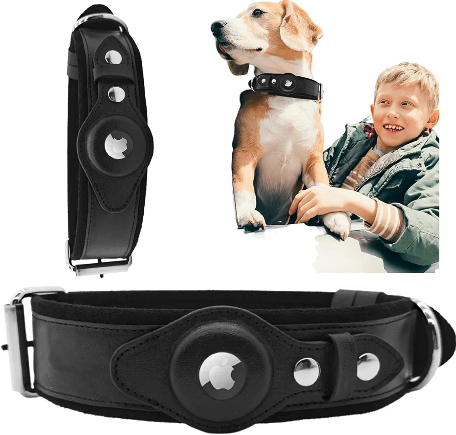 Leather Dog Collar AirTag Holder Anti Loss - Petnivo